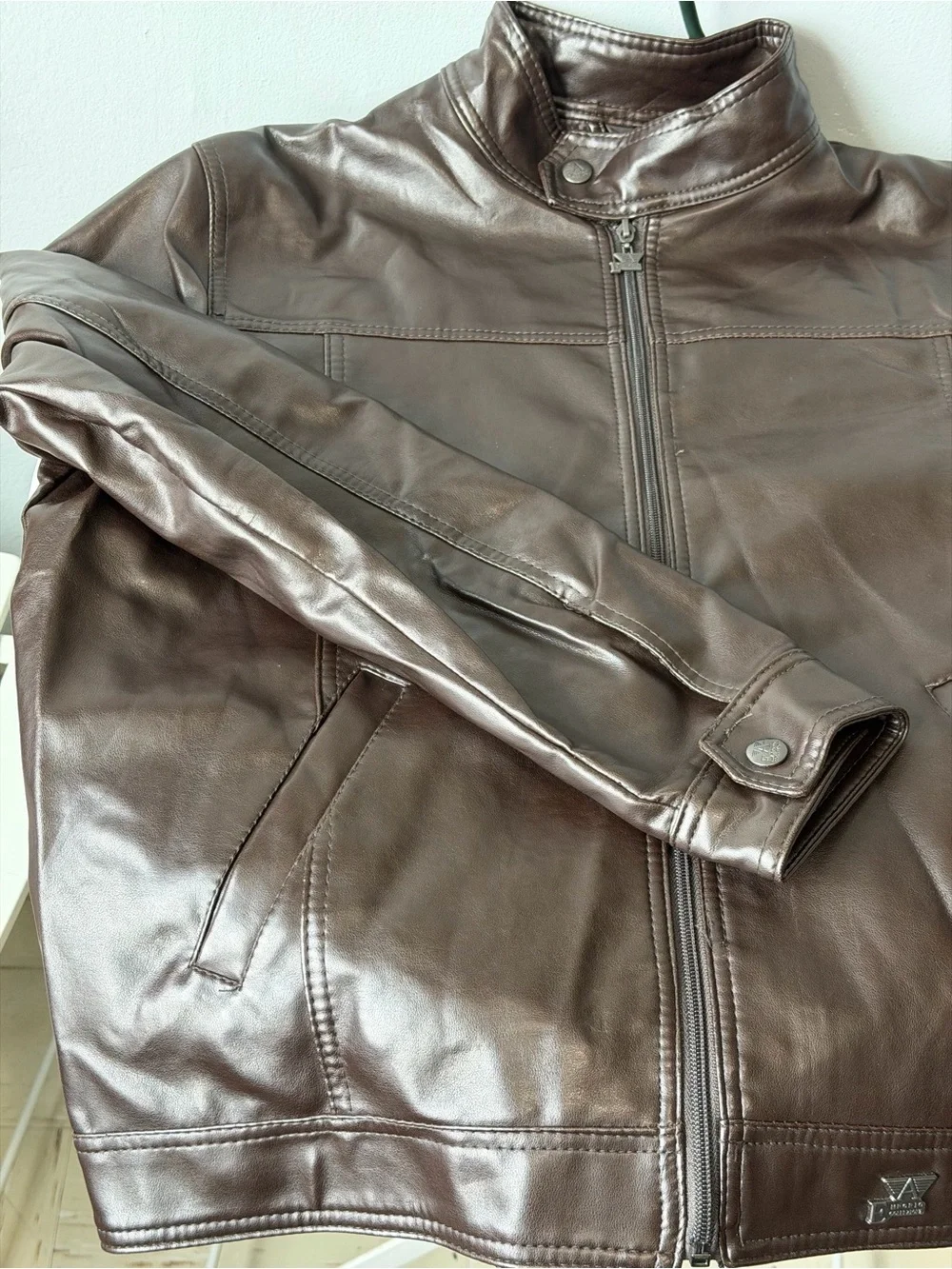 Men's Brown Leather Zip-Front Bomber Jacket